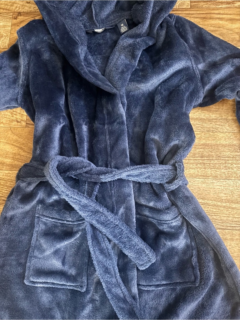 Lands’ End Kids Navy Plush Hooded Fleece Robe Size 12 - Picture 5 of 10